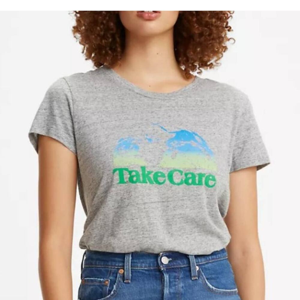 NEW LEVI'S 100% Cotton Crop Tee "Take Care" Earth Day T-Shirt Size XL